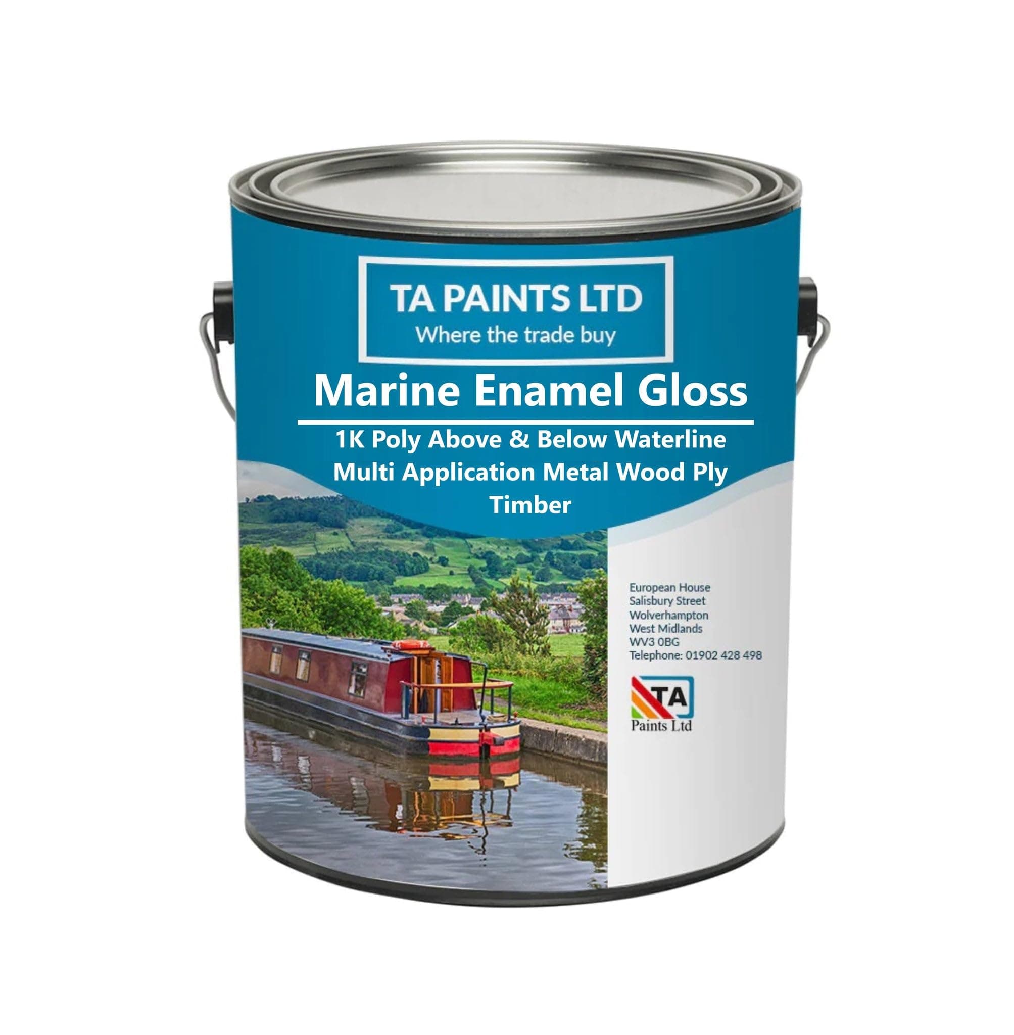 T A Paints Ltd Marine Boat Barge Paint Multi Purpose Polyurethane Coating Wood Metal Above Below Waterline Cruisers Barges Narrowboats (5 Litre, BS 108, Blue)