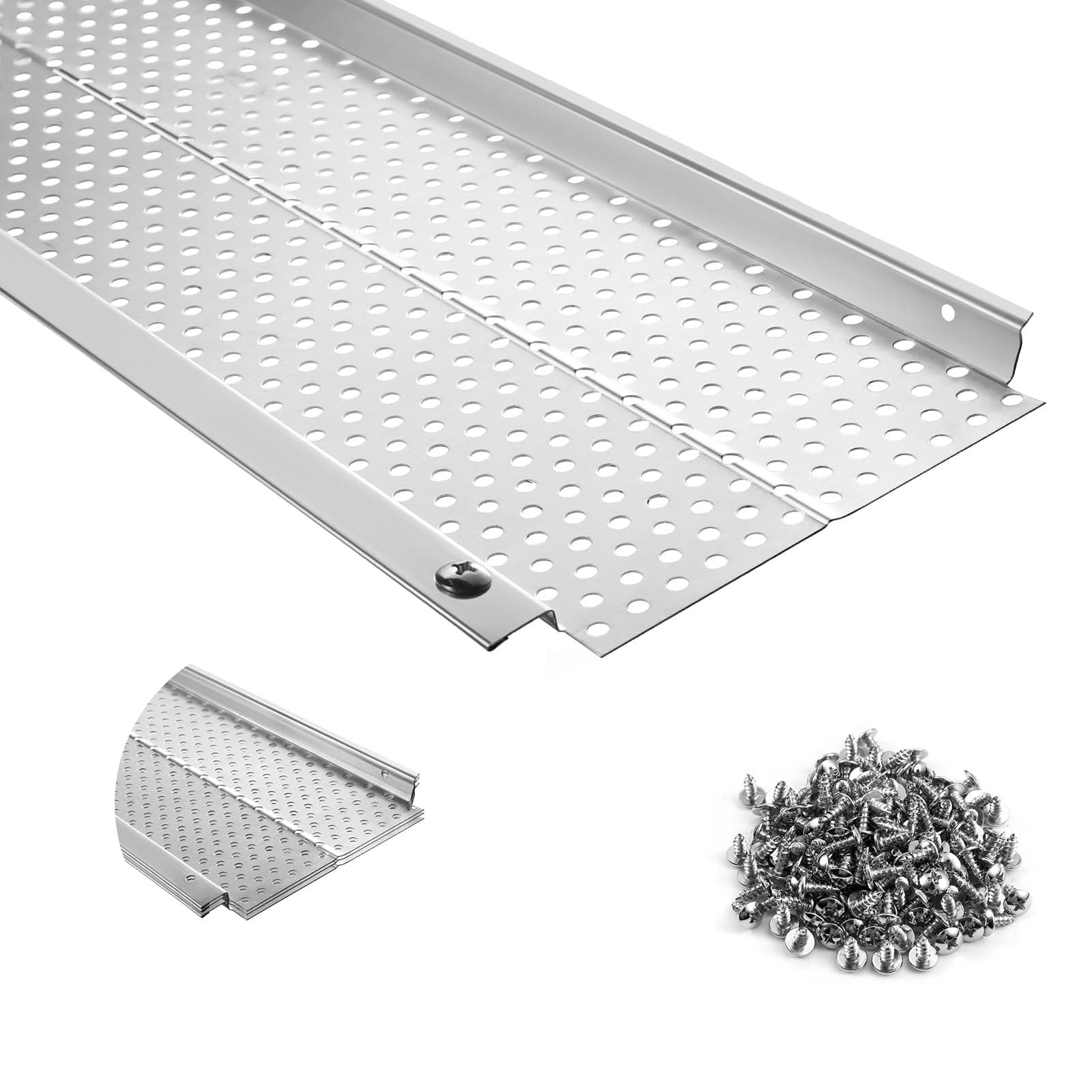 5 inch Gutter Guard, 13 Pack-52ft, Aluminum Rain Gutter Guard, DIY Leaf Filter Gutter Guard Protection Cover, Raptor Mesh Gutter Screen Cleaning Tools for Downspout, Roof, with Screws