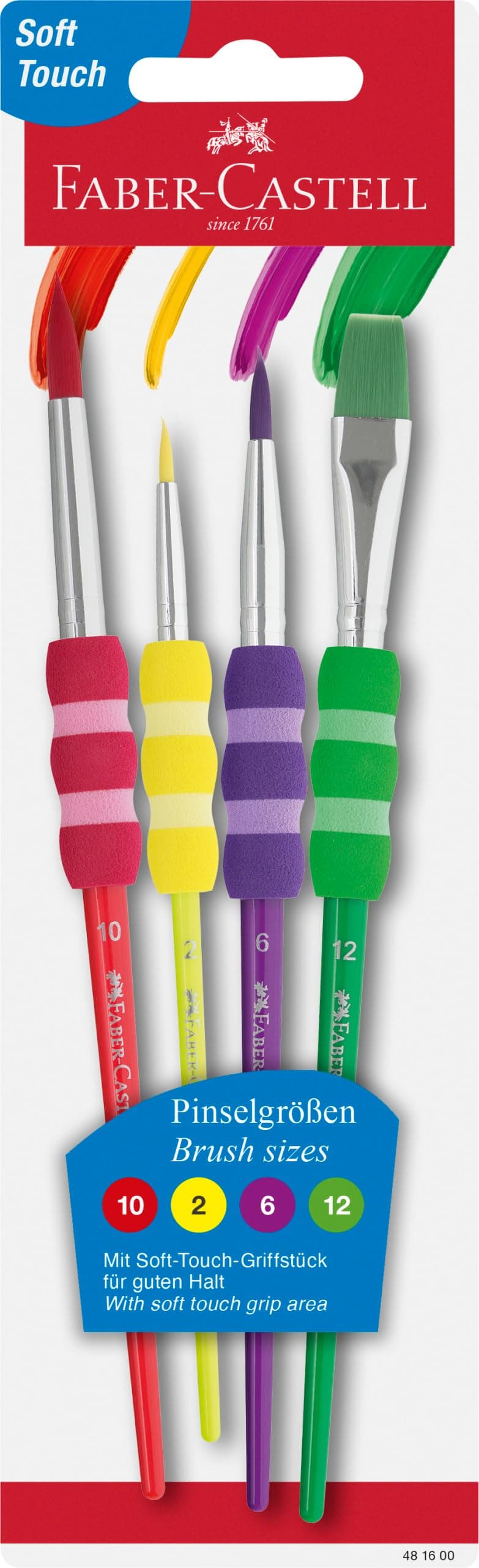 Soft Grip Paint Brush Set - Kids Paint Brushes - 4 Assorted Paintbrushes for Watercolor and Tempera Paint (F181600)