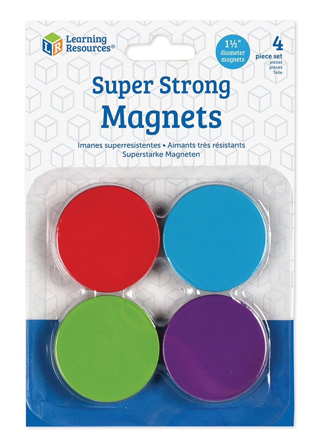 Learning Resources Super Strong Magnets, 4 Vibrant Colored Magnets, Hang on Whiteboards or Refrigerators