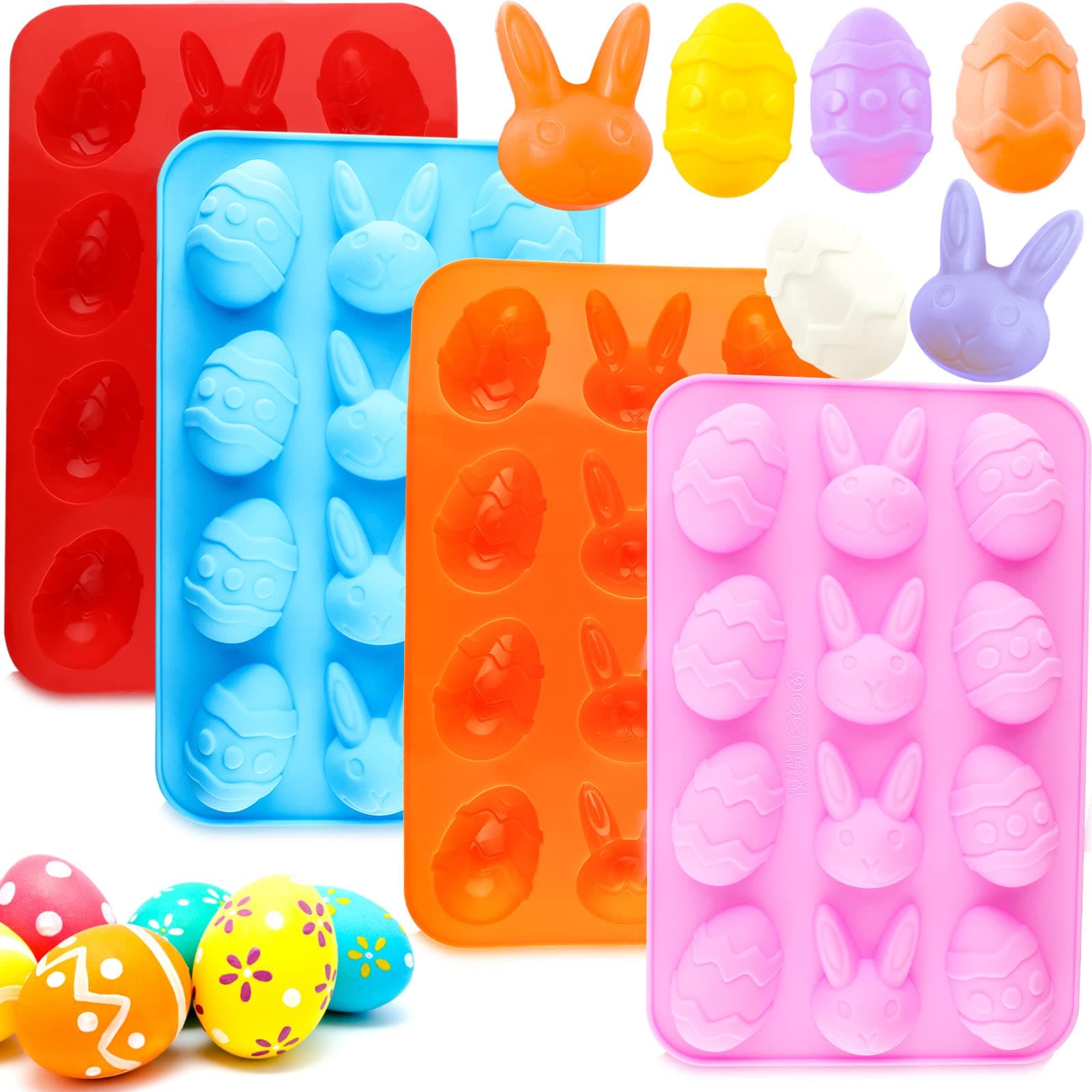 Easter Egg Silicone Bunny Silicon Molds for Chocolate 4 Packs Egg Shaped Mold Baking Pan Resin Cake Chocolate Mold Silicone Candy Pan for Easter Party