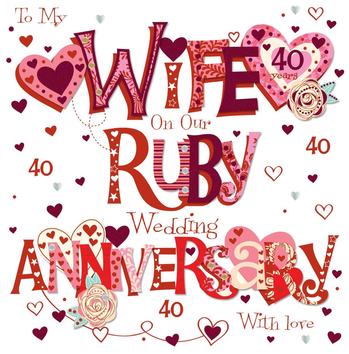 Wife Ruby 40th Wedding Anniversary Greeting Card 8" Square Handmade Cards
