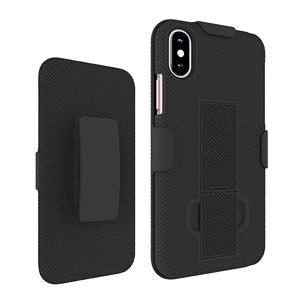 KuKu MobileRubberized Shell Case Holster for iPhone X, XS (Black)