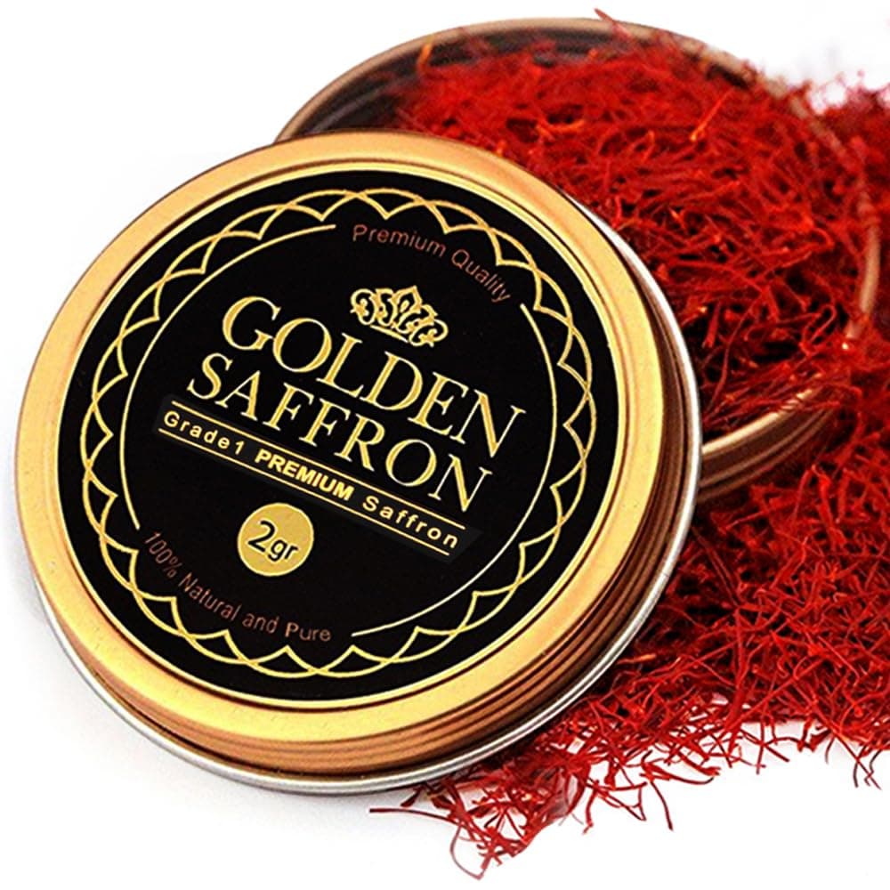 Golden Saffron, Finest Pure Premium All Red Saffron Threads, Grade A+ Super Negin Non-GMO Verified. For Tea, Paella, Rice, Desserts, Golden Milk and Risotto (2 Grams)
