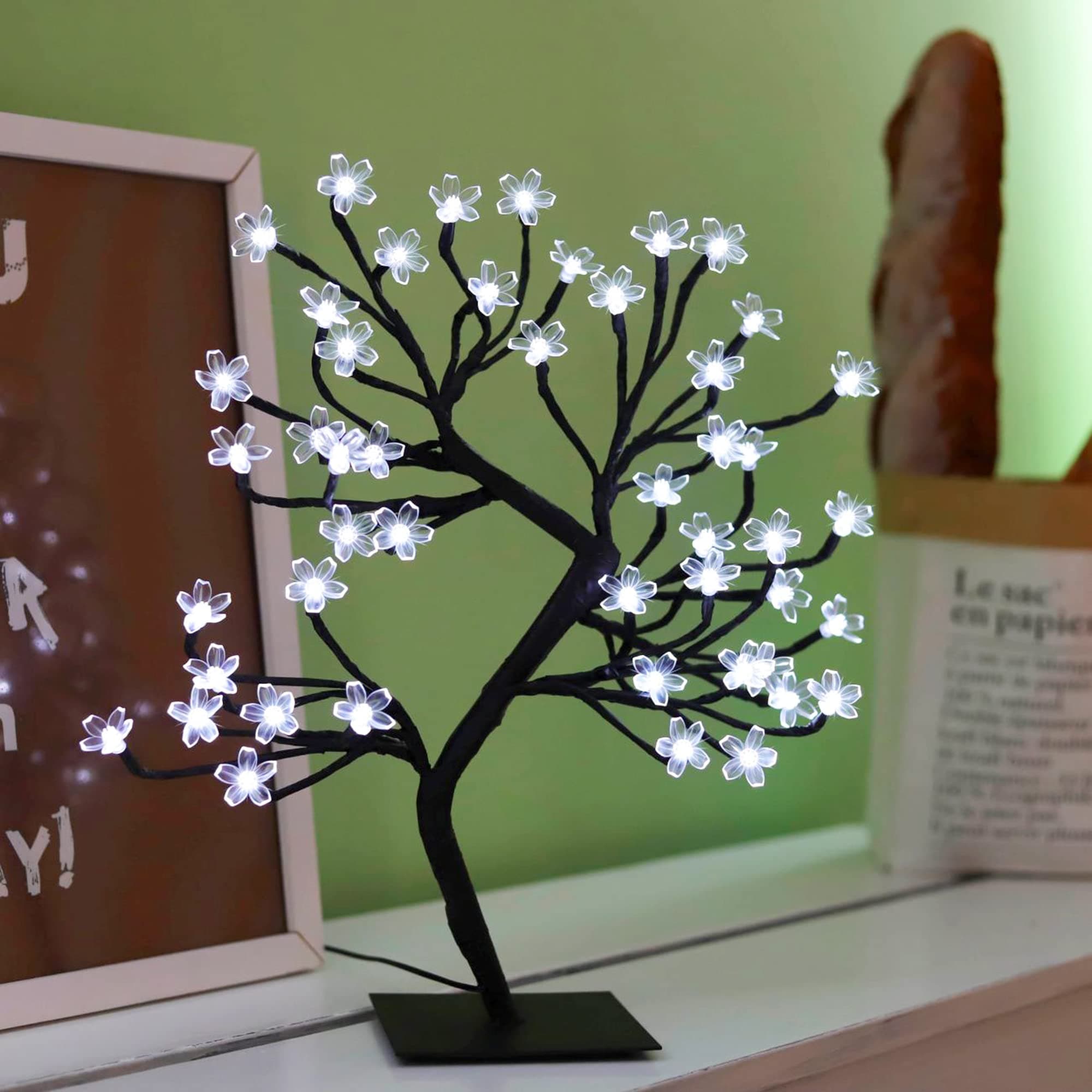 Bonsai Tree Light Artificial Tree Led Flower Cherry Blossom Light Adjustable Branches Battery Operated for Room Decoration and Gift (White)