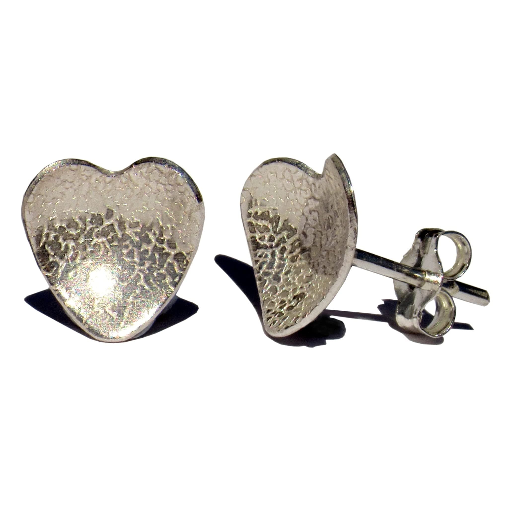 Handmade 925 Sterling Silver Heart Patterned Stud Earrings in Box, Gift Bag - Lesley H Phillips