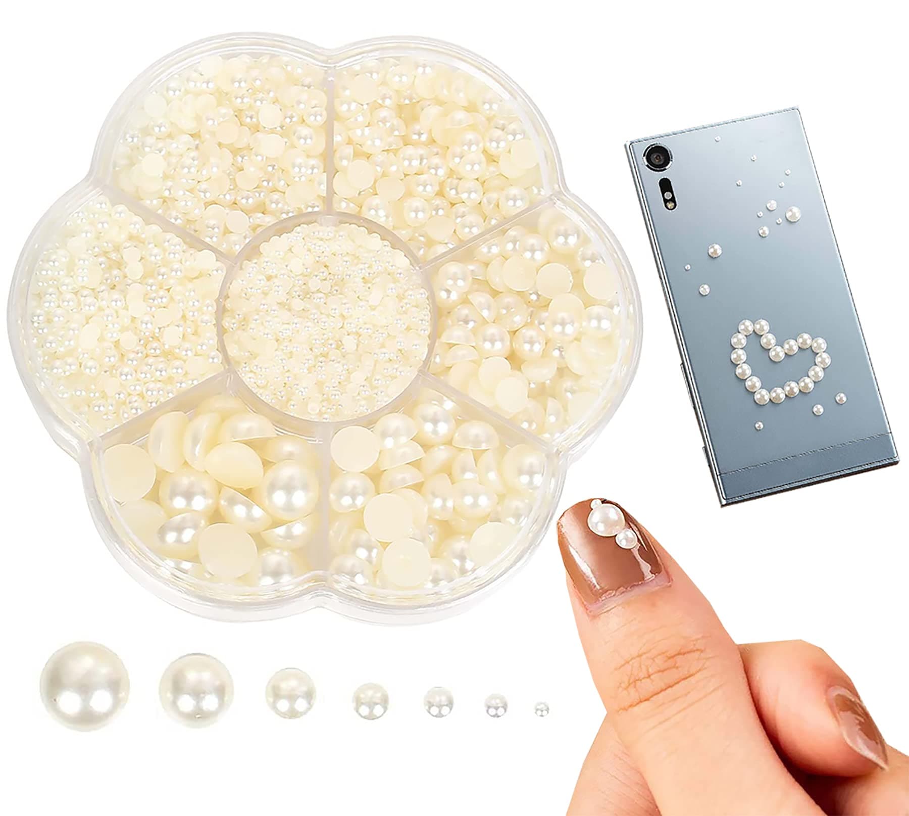 Kastwave Half Pearl Flatback Beads, Plastic Beads Pearl, Artificial Bead Flat Back, Diy Round Pearls Loose For Nail Art & Crafts Craft Phone Making (3100Pcs)