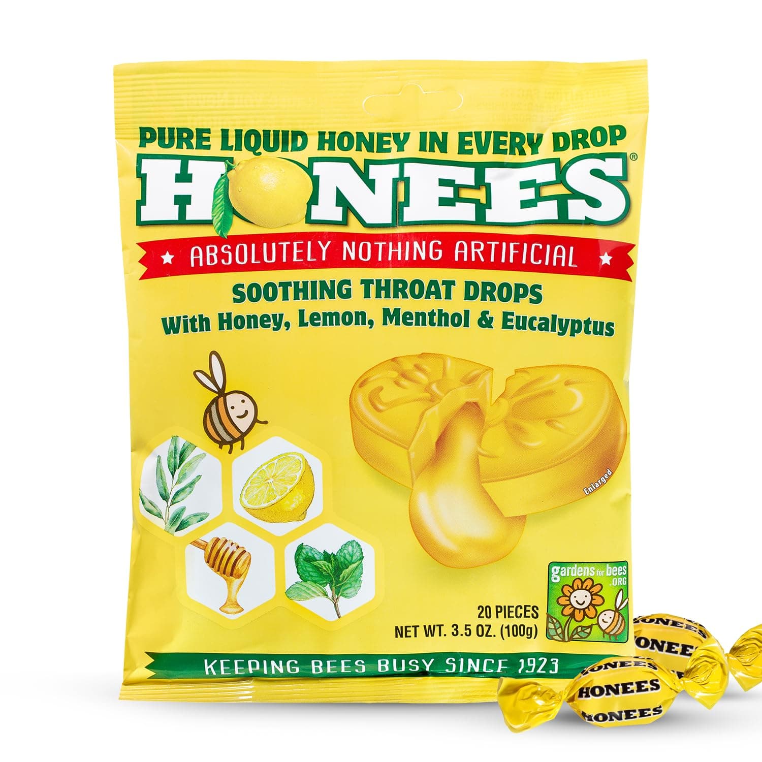 Honees Cough Drops, Honey Lemon 20 Count
