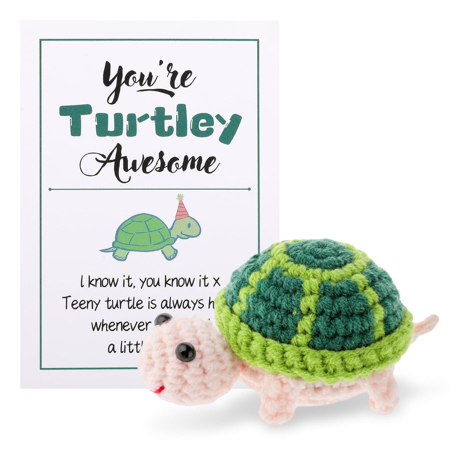 Grevosea Mini Funny Cute Turtle, 3 Inch Crochet Handmade Wool Positive Turtle Doll, Perfect for New Year, Birthday Gifts & Party Decoration