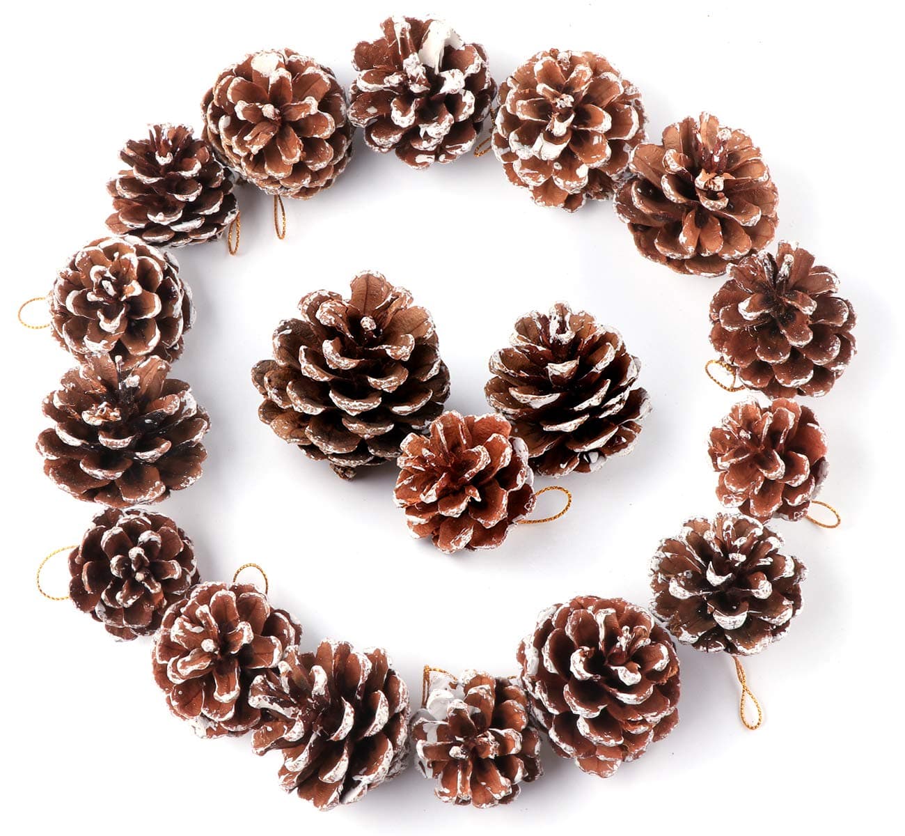 30 Pine Cones 4 to 6 cm, Snow Pine Cones Christmas Decorations, Hanging Xmas Tree Decor, Natural Christmas Wreath Making Supplies, Mini Nordic Christmas Decorations with String for Gift Party