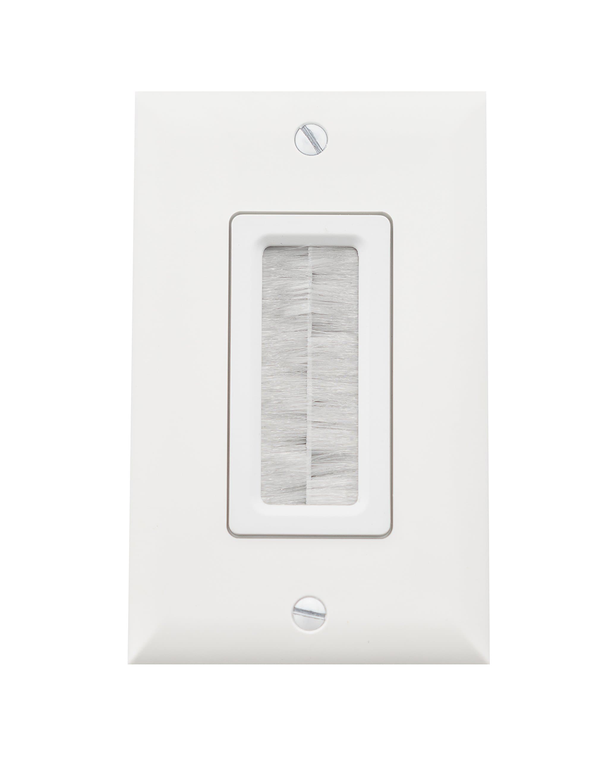 Legrand On‑Q Cable Access Wall Plate – Recessed Low‑Voltage Pass‑Through with Brush Strap, Hides TV Cables, Single‑Gang Opening for Clean Home Theater & AV Wiring (WP1014WHV1, White)