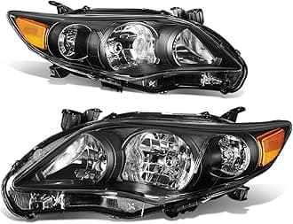 Auto Dynasty Headlight Assembly Compatible with 2011 2012 2013 Toyota Corolla Sedan, Headlamps Replacement with Signal Lights, Driver and Passenger Side, Black Housing Amber Corner