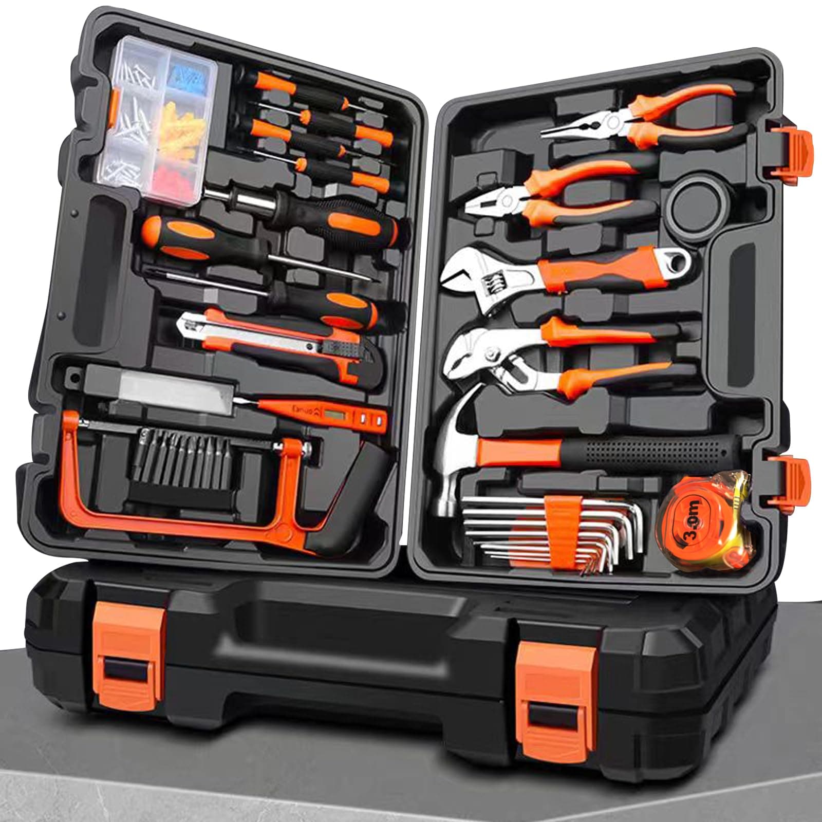 OLSON DEEPAK 100 Pieces Tool Sets,Genaral Home&Office Mechanic Tool Kit in Portable Case,DIY Basic Household Repair Toolbox with Wrench, Pliers, Screwdriver,Handsaw for Men and Women