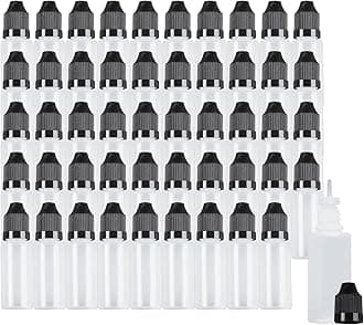 15ml LDPE Plastic Thin Tip Dropper Bottles, Small Empty Squeeze Dropper Bottles (50PCS, Black Caps), BPA Free