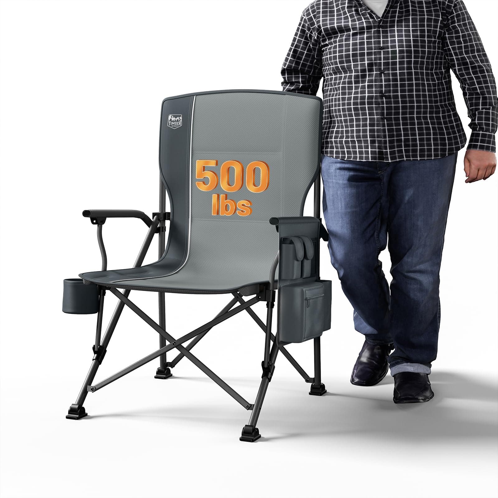 TIMBER RIDGE Oversized Folding Camping Chair High Back Heavy Duty for Adults Support up to 500lbs with Cup Holder, Side Pocket Cooler Bag