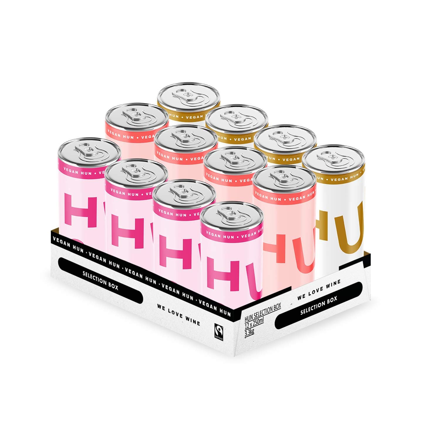 HUN – Mixed Wine Case – Wine in a Can – 4 X rosé, 4 X Sauvignon Blanc, 4 X rosé Bubbles – vegan – 12 X 250ml can
