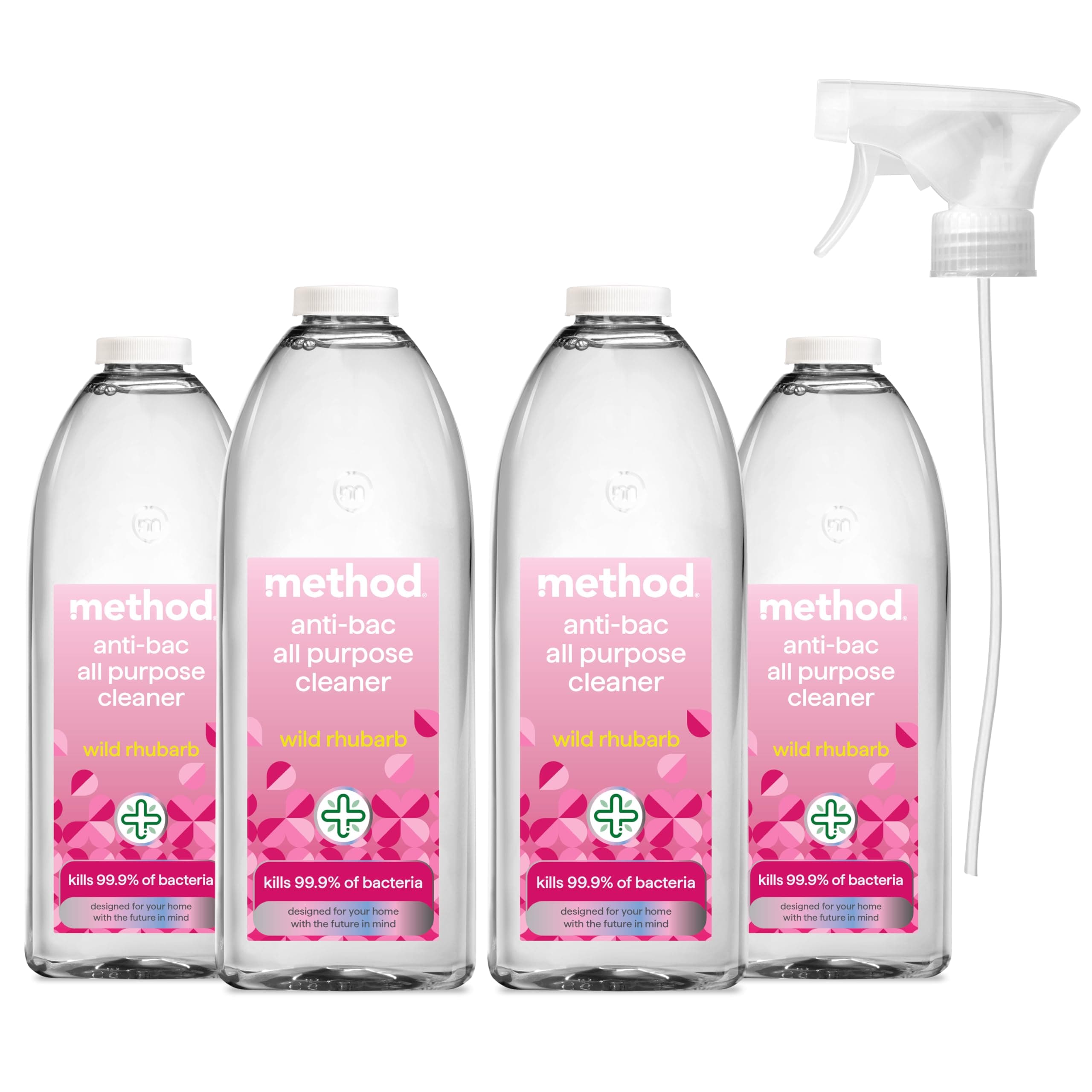 Antibacterial All Purpose Spray, Powerful Formula Kills 99.9% of Bacteria, Wild Rhubarb, Pack of 4, 828ml