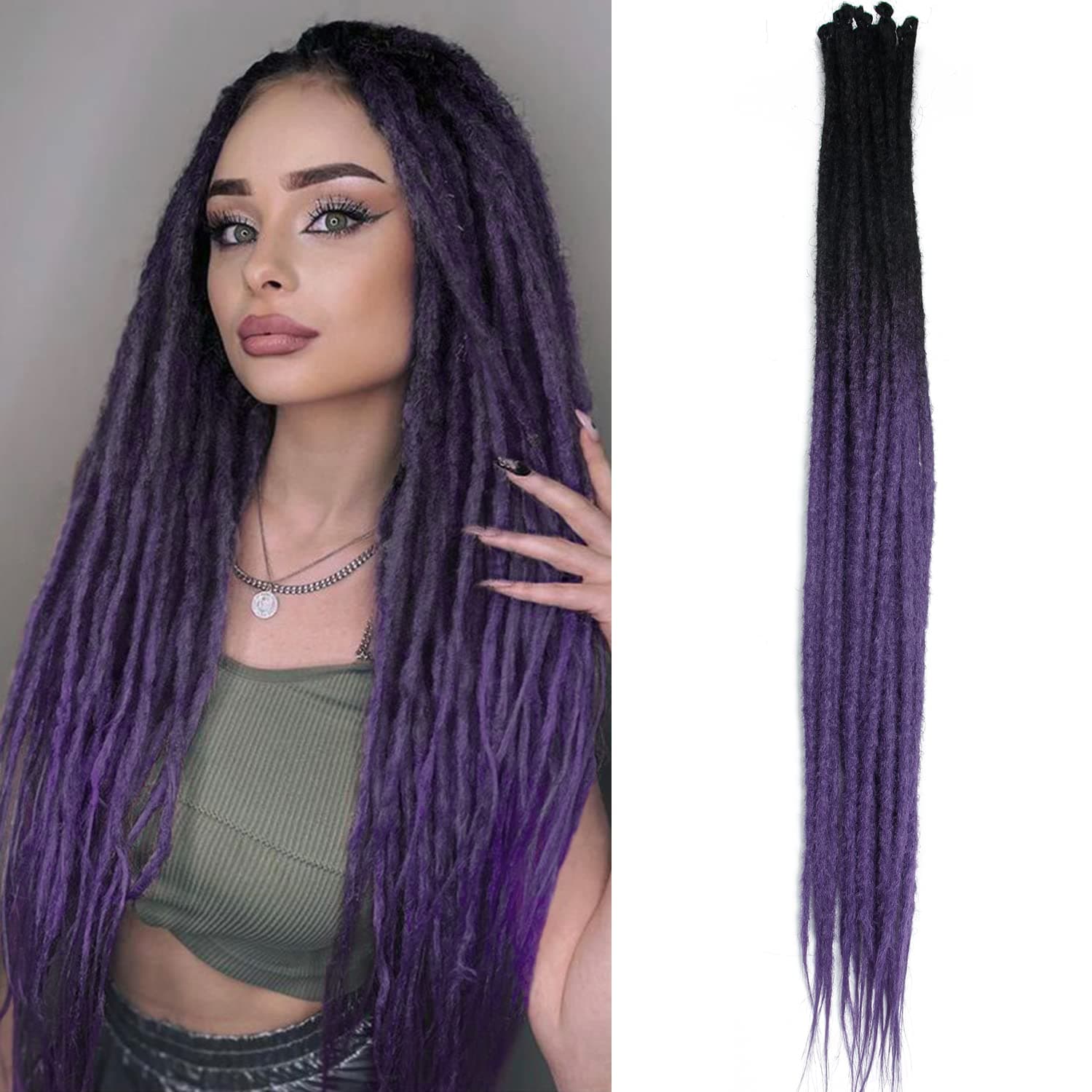 Thin 0.6cm Synthetic Dreadlock Extensions Handmade 24Inch 20 Strands Crochet Hair Long Crochet Braids Hip-Hop Style Soft Dreads Hair Extensions