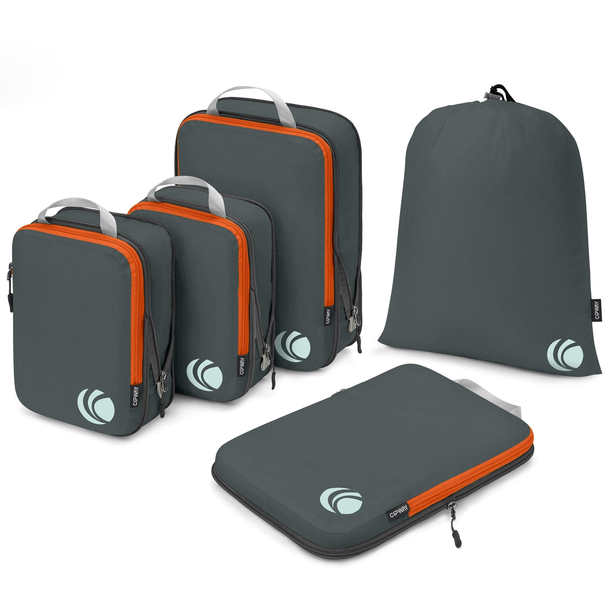 Cipway - 5 Set Compression Packing Cubes for Travel, Ultralight Packing Organizers for Luggage Suitcase & Backpack, Grey, Large