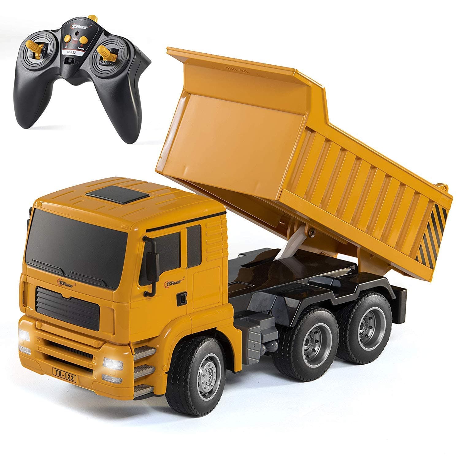 Top Race 6 Channel RC Dump Truck - Fully Functional Construction Toy with Lights & Sounds for Ages 3+