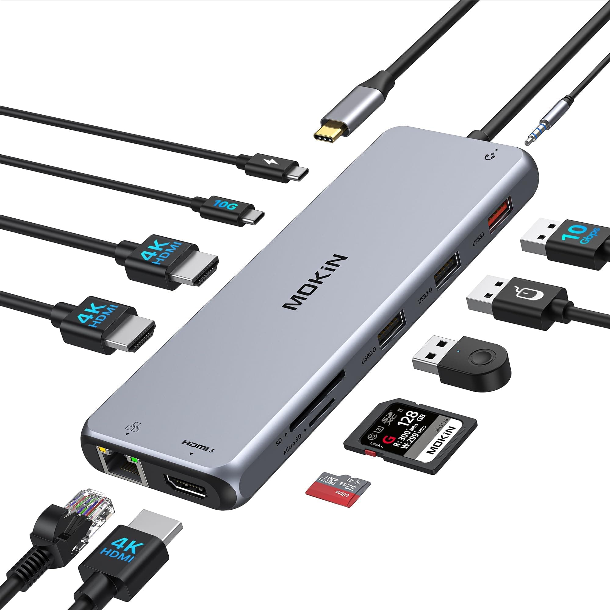 USB C Docking Station 3 Monitors USB C Hub Laptop Dual Monitor Multiport Adapter Dock Dongle,USB C to 2 HDMI,DisplayPort,PD Charging,Ethernet,7 USB C/A 3.1/3.0/2.0 Ports,Audio for Dell/HP/Lenovo