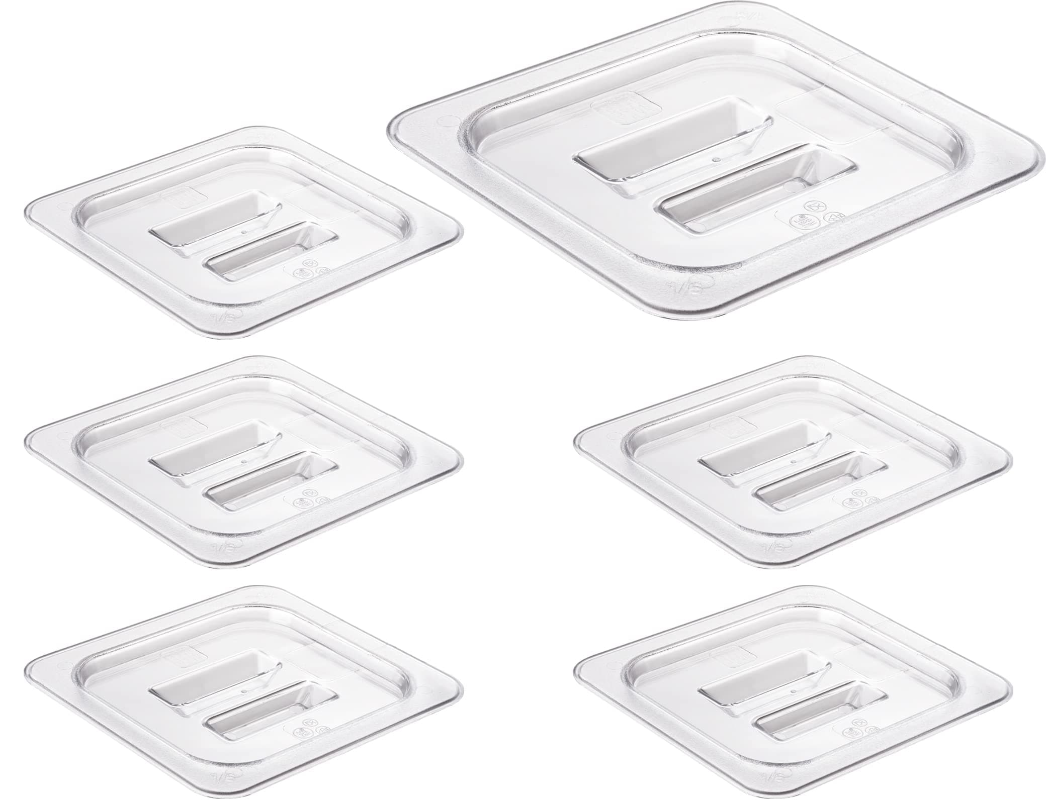 CURTA 6 Pack Food Pan Lids, 1/6 Size Polycarbonate Cover with Handle, Plastic Clear