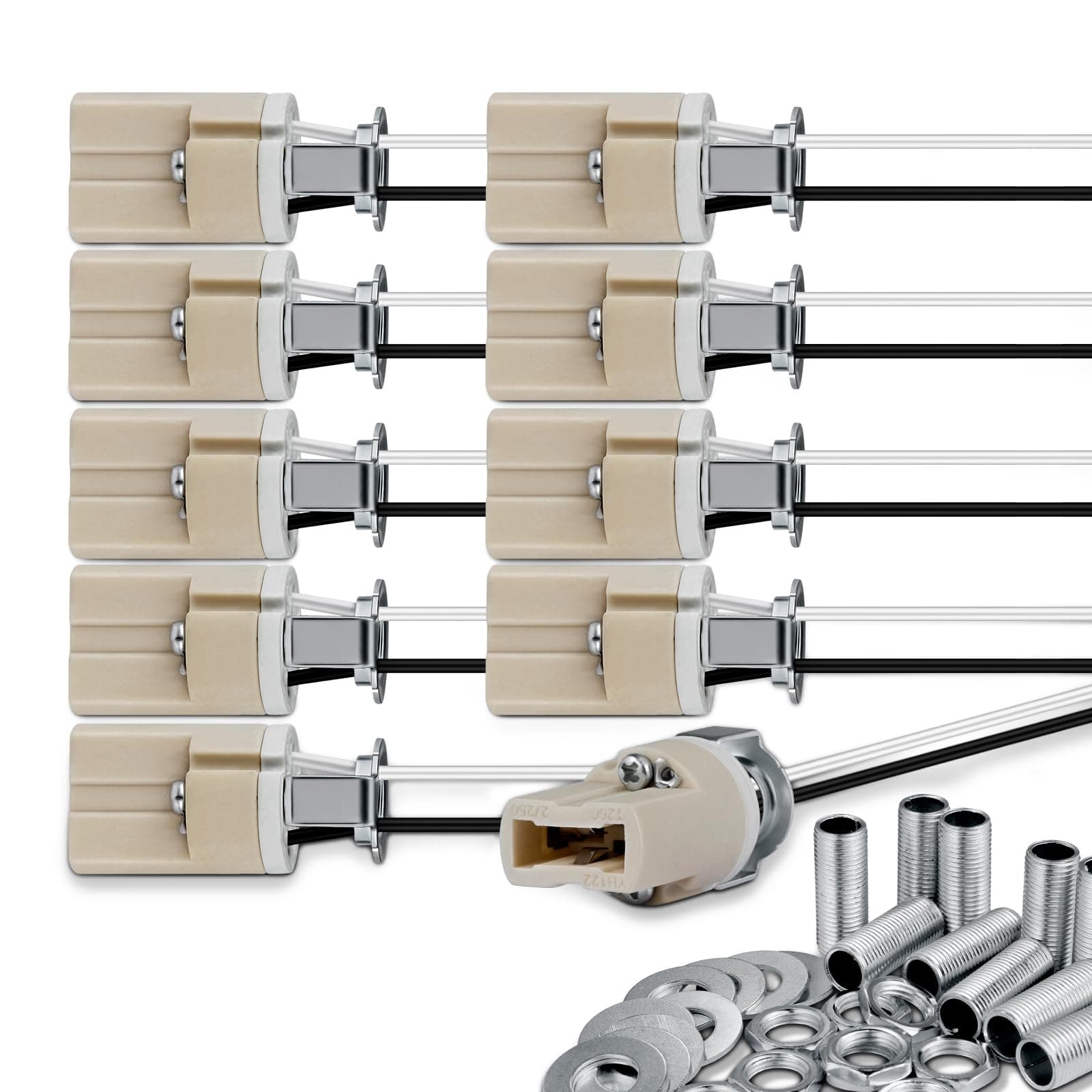 G9 Socket,Ceramic G9 Bulb Lamp Holder,G9 Bi-Pin Light Socket with Wire for G9 Base Halogen Incandescent LED House Hold Light Bulb (10-Pack)