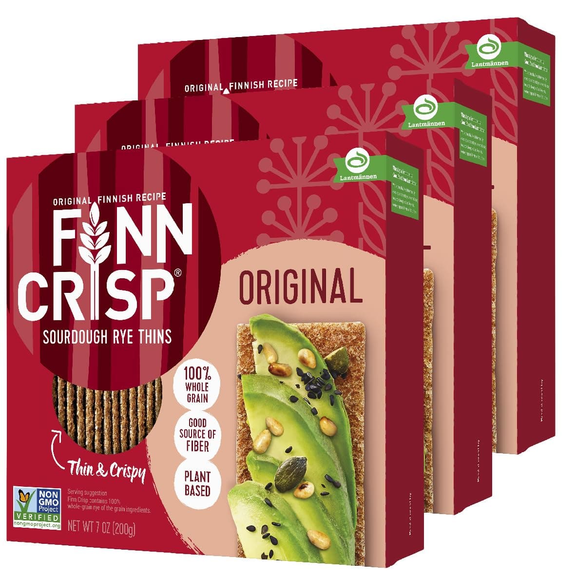 Finn Crisps Original Rye Crispbread 7oz | Thin, Crispy Rye Flatbread Crackers | Multipack of Authentic Finnish Sourdough Crispbread | Whole Grain Rye Crackers [3 Boxes x 7oz]
