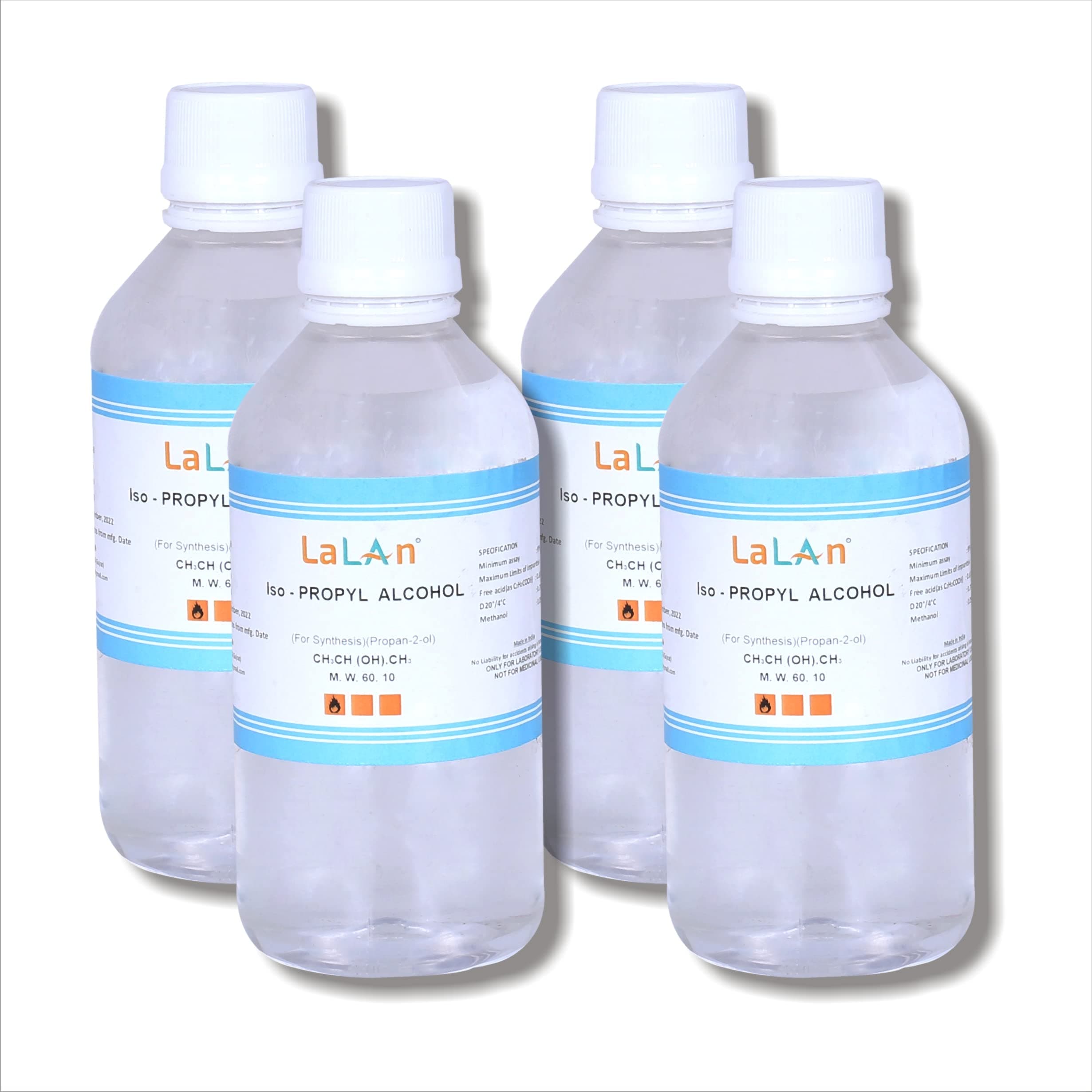 LALAN IPA Iso-Propyl Alcohol 99.9% [(CH3)2-CH-OH] CAS: 67-63-0, 250ml Pack of 4 (weight 212gm each)| Premium Laboratory Grade