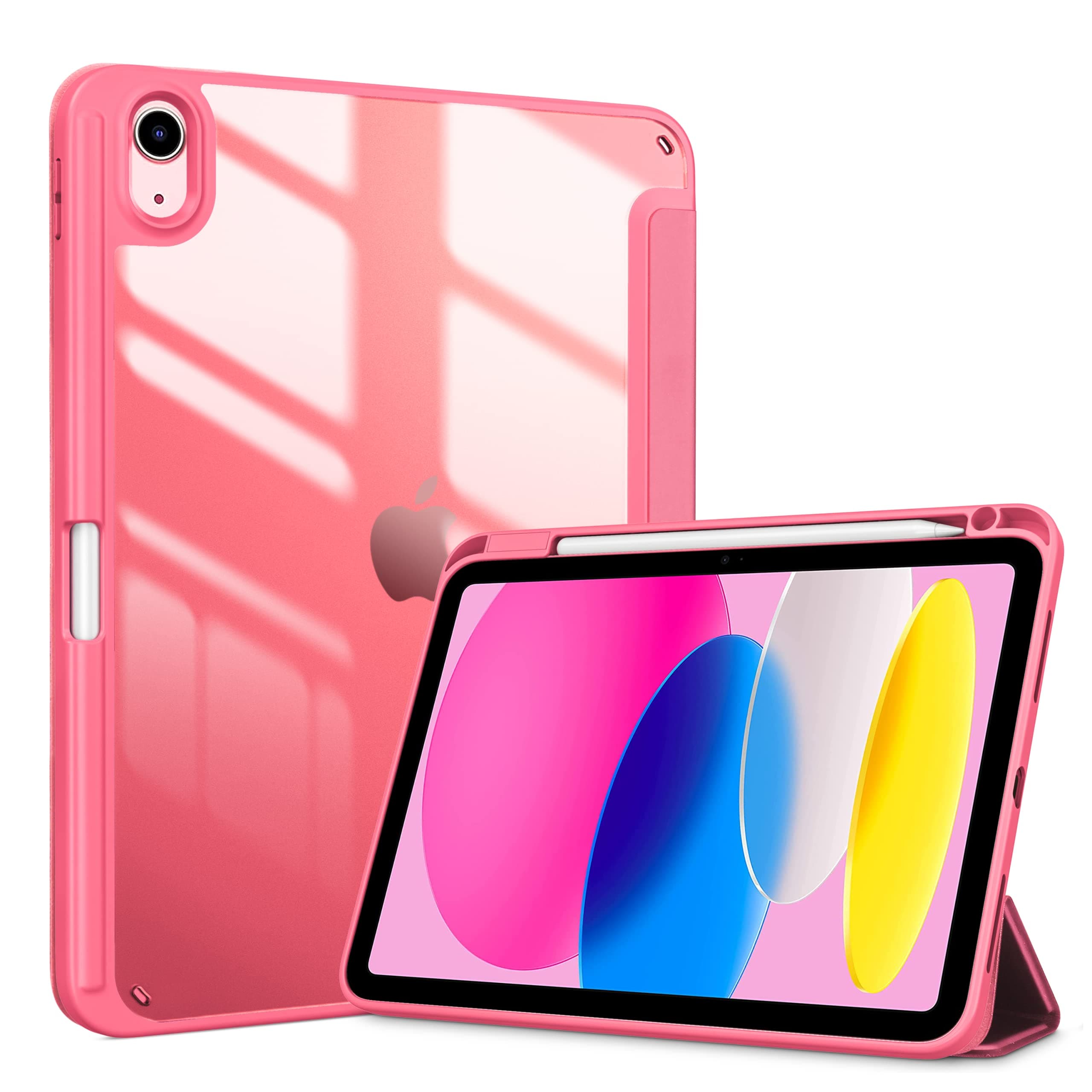 ProCase for iPad (A16) 11th Generation 11 Inch 2025/10th Generation 10.9 Inch 2022 Case with Pencil Holder, Hybrid iPad 11 10 Case with Clear Back, Supports Auto Wake/Sleep -Pink