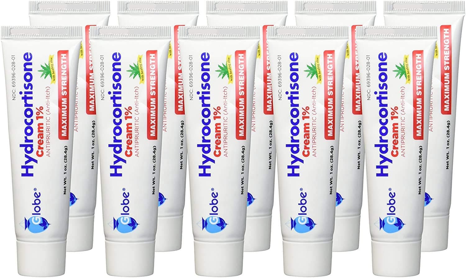 Globe (10 Pack) Hydrocortisone Maximum Strength Cream 1% with Aloe, USP 1oz Maximum Strength Formulation, Relieves Itching and Redness, (Compare to Name Brand)