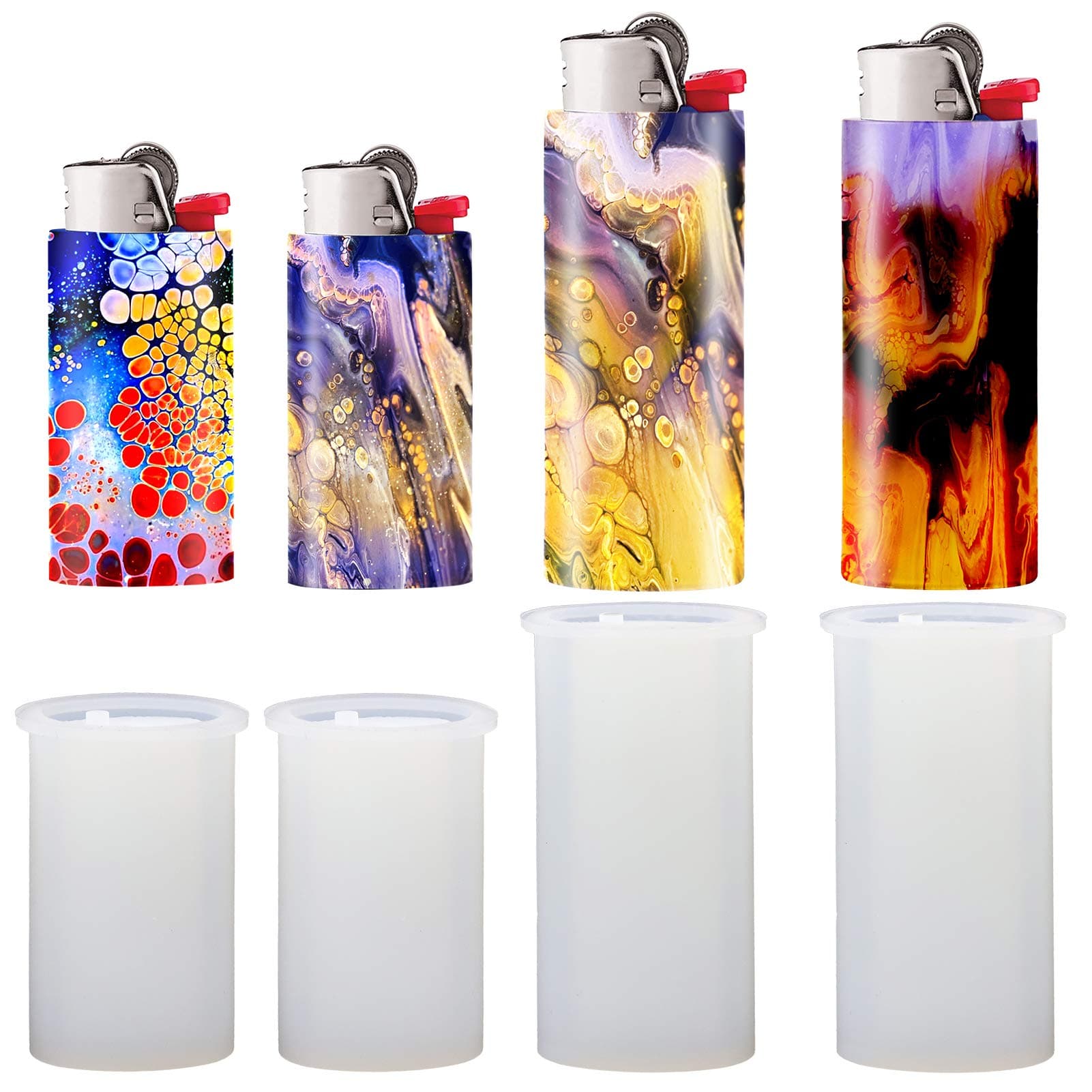 Lighter Resin Molds, 4PCS Lighter Case Molds Epoxy Resin Lighter Cover Sleeve, Silicone Lighter Holder Resin Mold Compatible with Bic J5/ J3 Lighter Protective Cover