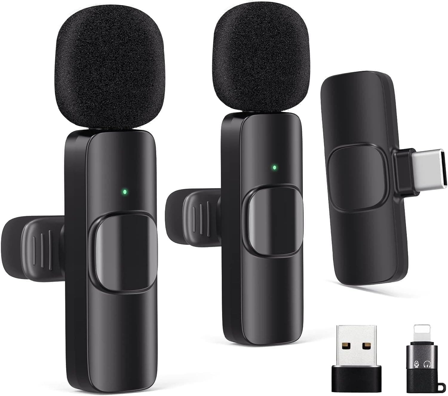 Wireless Lavalier Microphones Compatible for iPhone, Android Phone, Computer, Professional Wireless Mini Microphone for Video Recording, Vlog, YouTube, TikTok (2 Mics)