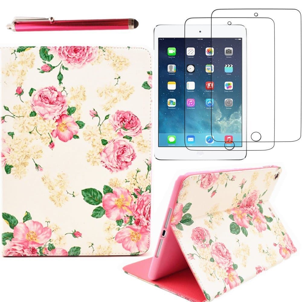 Tablet Accessories Set 4IN1 For Samsung Galaxy Note 8.0 inch GT - N5100 N5110 Android Tablet 1x Peony Premium Leather Smart Cover Protector + 2 x Screen Guard Protector + 1x Stylus pen touch screen imitation leather Synthetic Artificial Skin sleeve protection silicone TPU Bumper Case Shell with stand - Pink Pink Rose White Green Book Briefcase