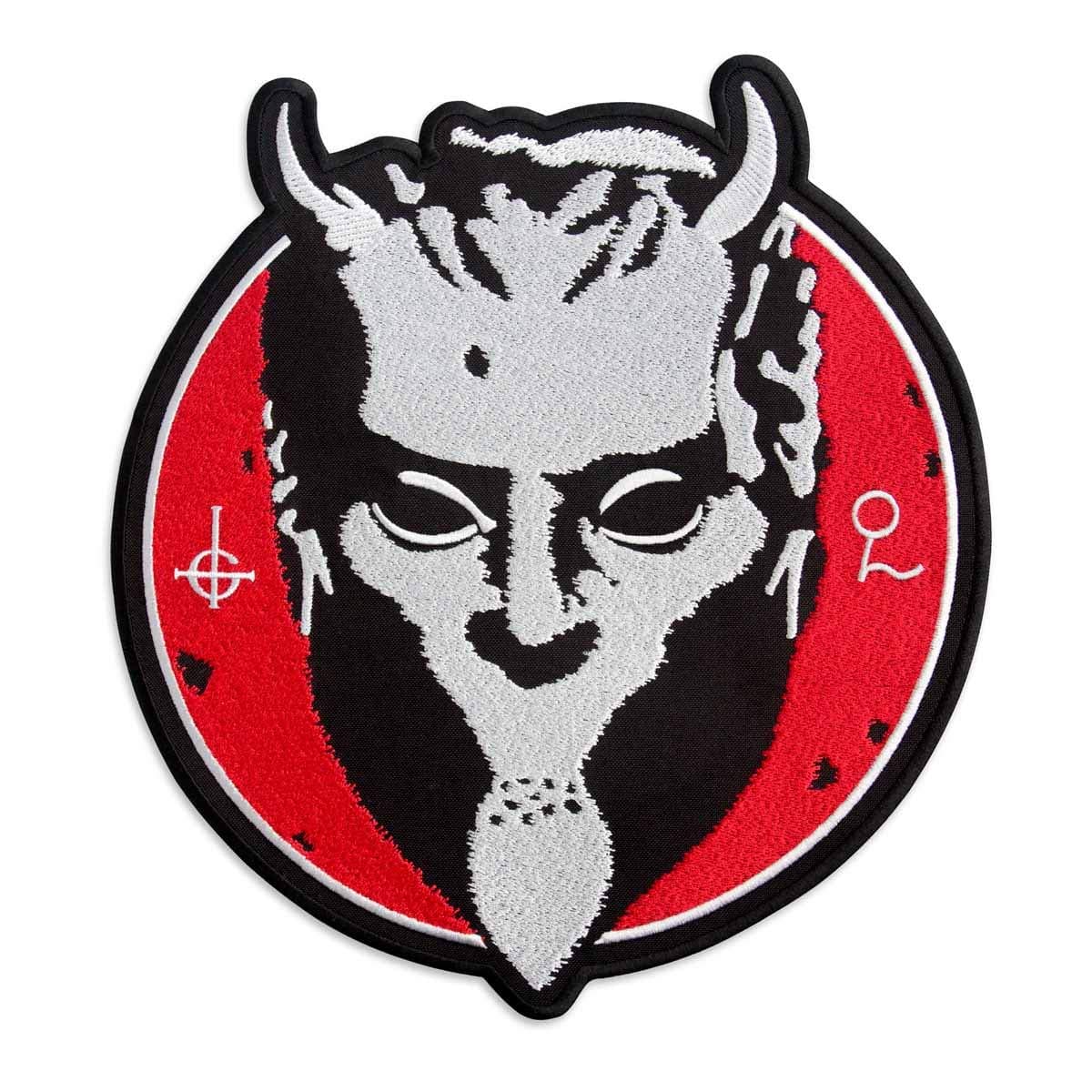 Ghost BC Nameless Ghouls Mask on a Red Background – Pack of 1 Heavy Metal Embroidery Emblem – Iron On and Sew On Applique Patch for Bikers – 9.7 x 10.5 inches