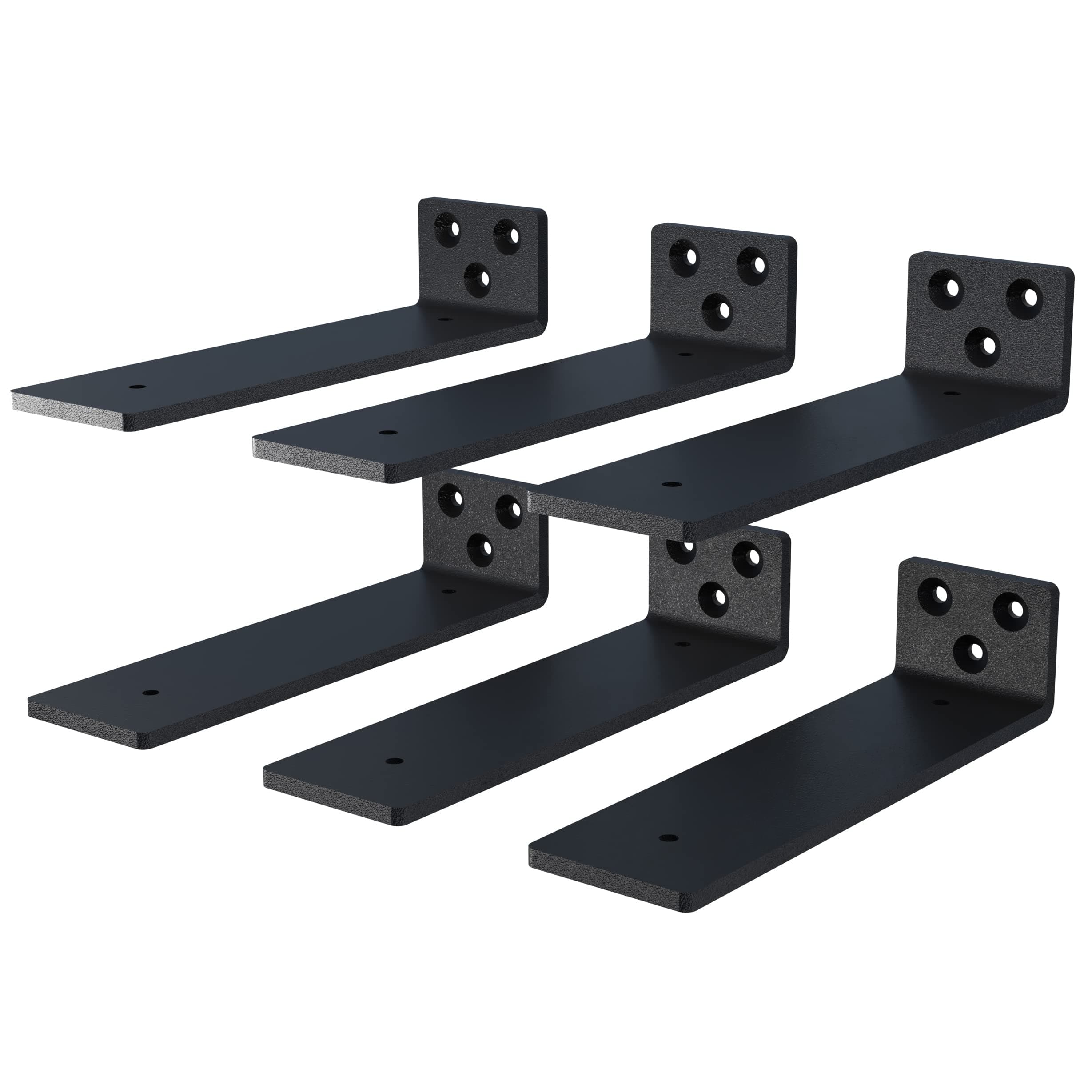 6-Pack 10 Inch Floating Shelf Brackets, Heavy Duty Hidden Shelves Bracket for Small Shelf, Kitchen Shelf, Nursery Shelf, Black Powder Coated Steel