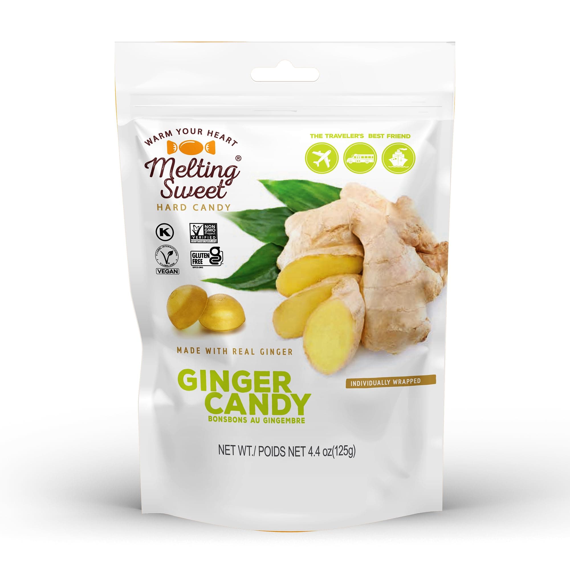 Premium Individually Wrapped Ginger Hard Candy (4.4oz, Pack of 1)