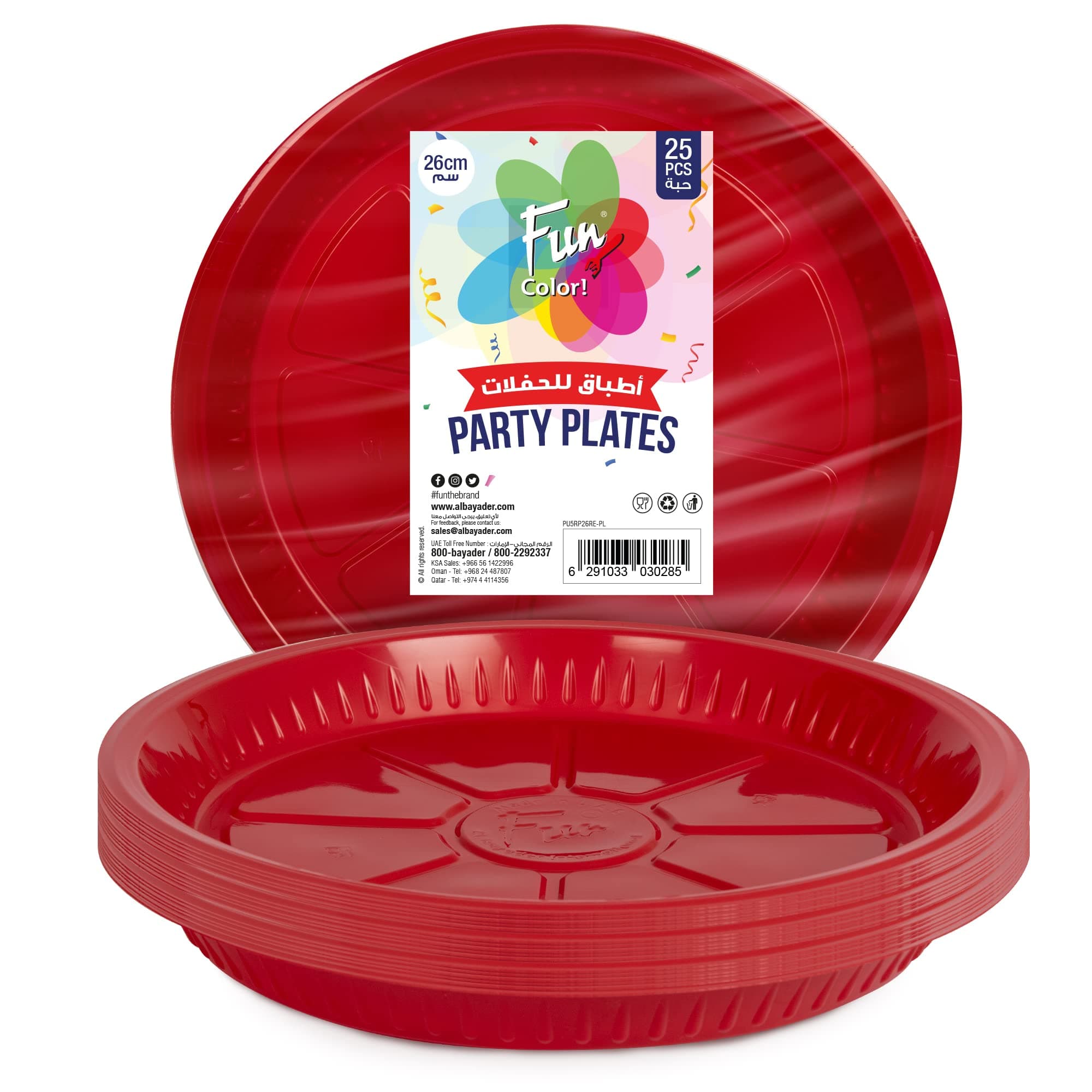 fun Plastic Party Plates 26cm Red Plastic plates Sturdy Red Plastic Party plate Birthday Party plate for All Occasions, 26CM 25pieces
