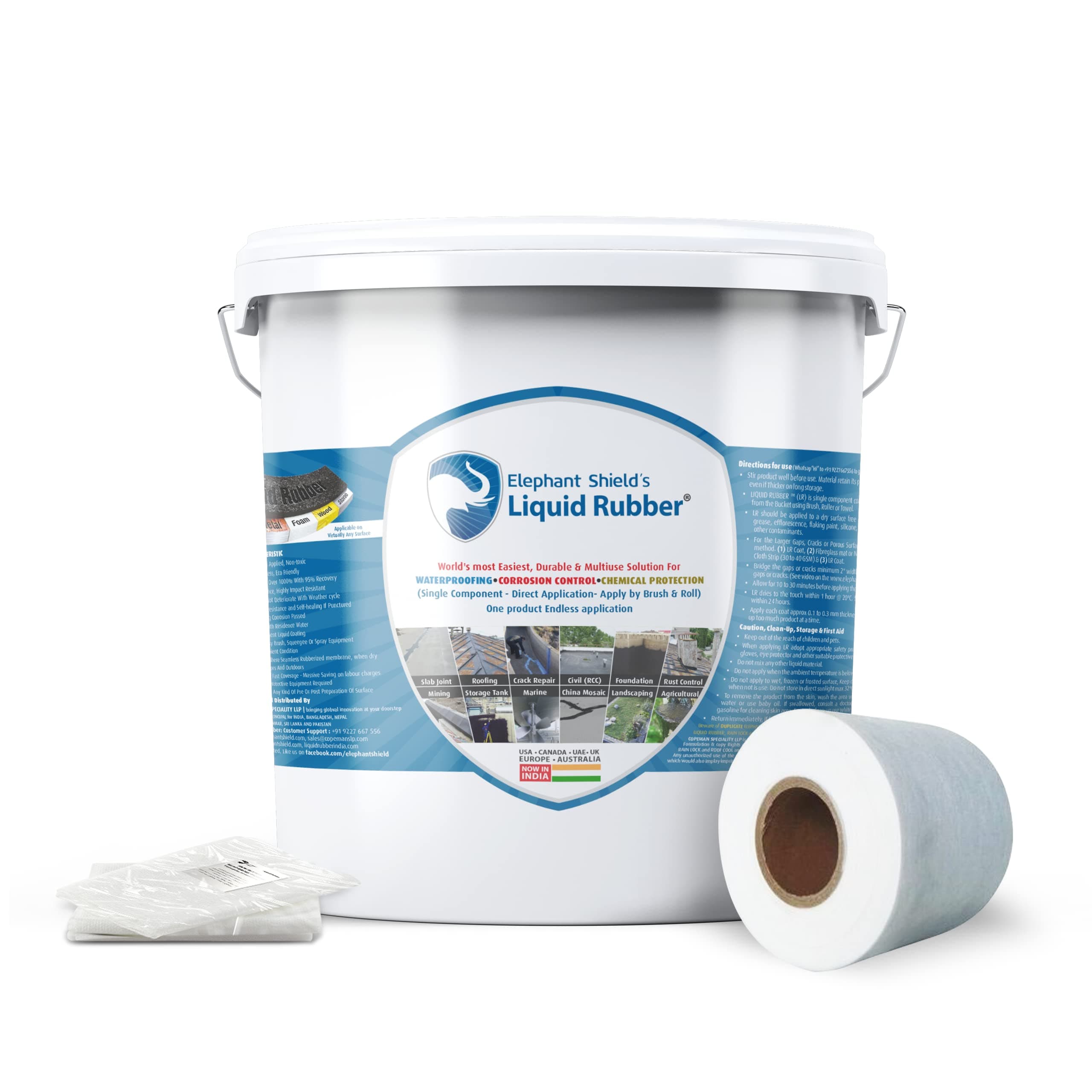 Elephant Shield Liquid Rubber For Long Lasting Ready To Use Waterproofing For Sheet Joints And Bolt Holes,Gutter Joints, Roof And Wall Crack, Solar Panel, Cut Out, Damp Wall Qty- 5Ltr With RF Fabric