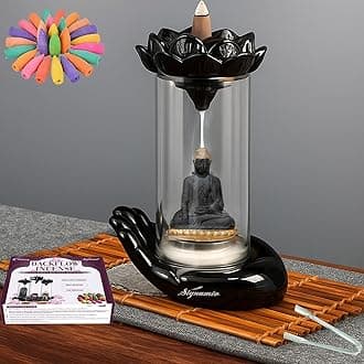 Hand Buddha Idols for Home Decor Backflow Smoke Fountain - Elegant Buddha Statue Design, Ideal Buddha Idol for Tranquil Ambiance in Your Home or Office with 30 Cone