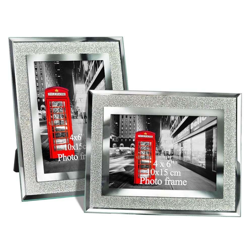 Amazing Roo 2 Pack 4x6 Glass Picture Frame Tabletop Display 4 X 6 Inch Photo Crystal Mirrored Frames