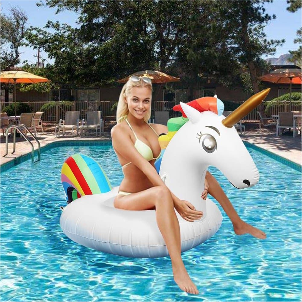 Inflatable Unicorn Pool Float,Giant Floatie Ride-On for Kids Adults Beach Swimming Pool Party Toys Lounge Raft Decorations
