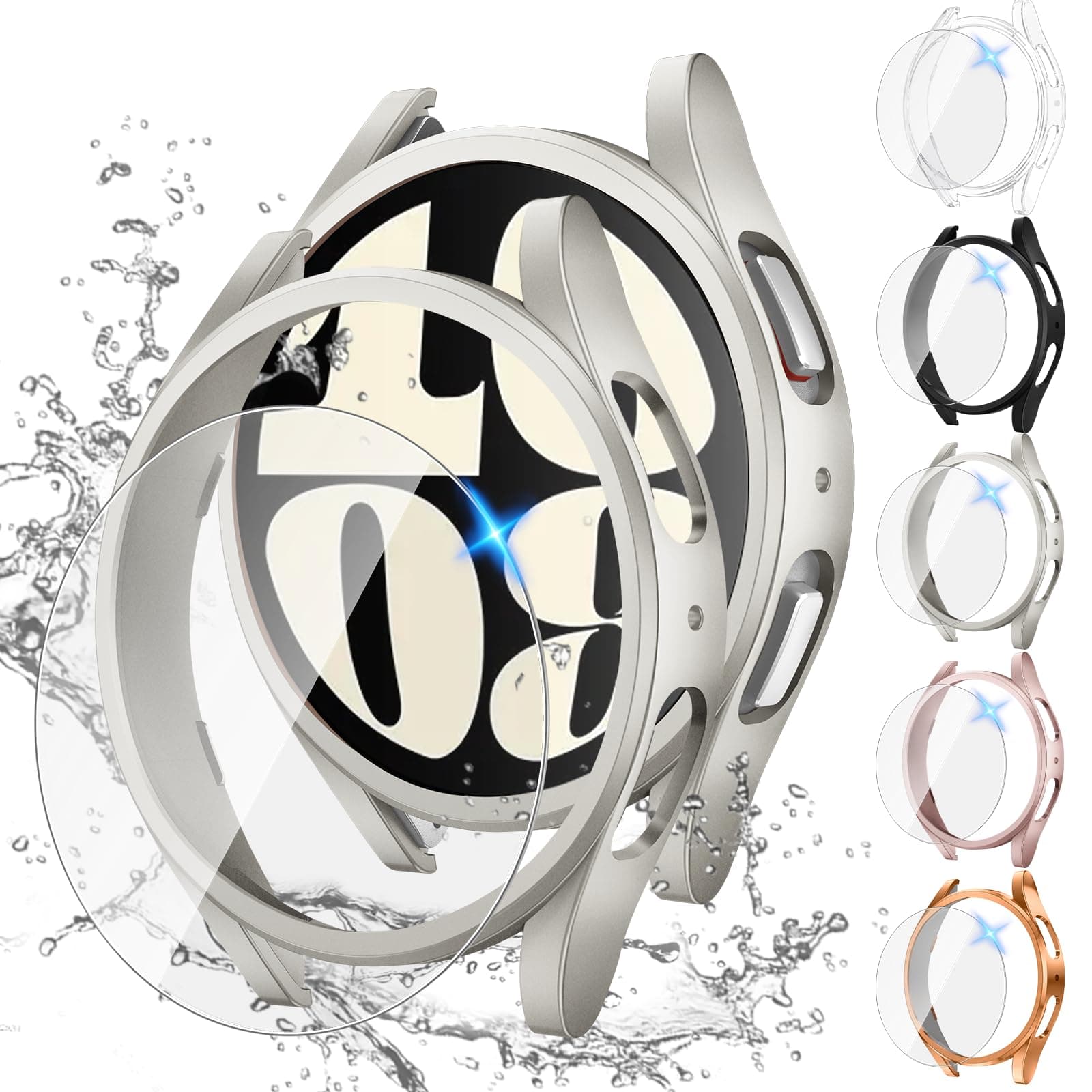 [5+5Pack] Tensea for Samsung Galaxy Watch 6 Screen Protector and Case 40mm Accessories, Hard PC Bumper & HD Anti-Fog Tempered Glass Protective Film, Face Cover Set for Galaxy Watch6 40 mm Women Men