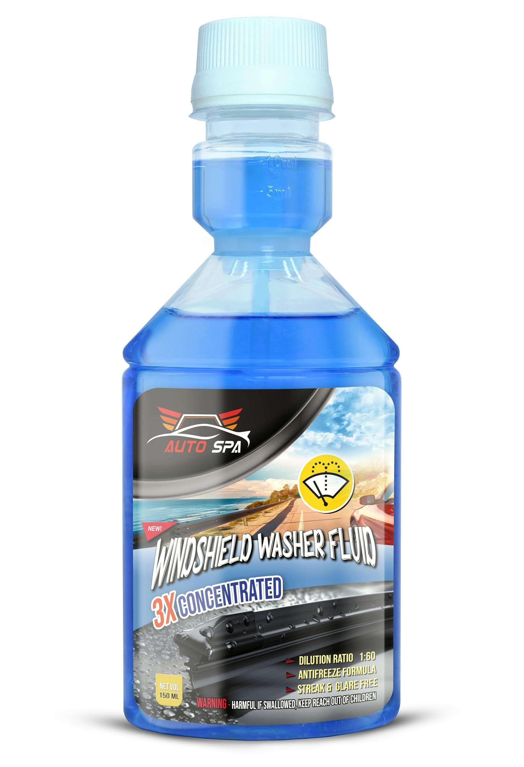 AUTO SPA 150ML Car Windshield Washer Fluid 3X Concentrated liquid (Only 20ml is Enough for 3Ltr Washer Tank) Makes Windshield Spotless & Crystal Clear On Every Use
