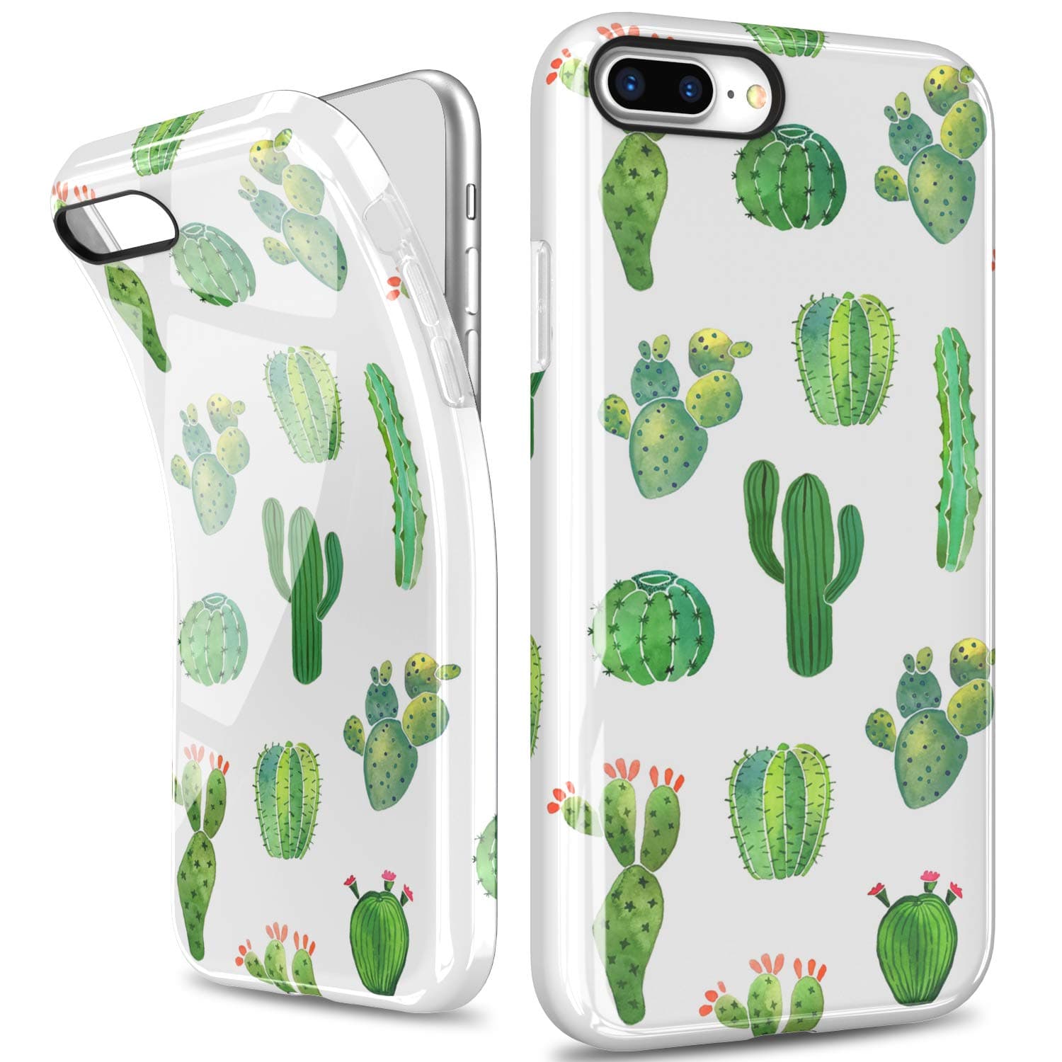 iPhone 7 Plus Case, iPhone 8 Plus Case, Girls Women Best Protective Cute Clear Slim Shockproof Glossy TPU Soft Rubber Silicone Cover Phone Case for iPhone 7 Plus/iPhone 8 Plus 5.5" (Green Cactus)