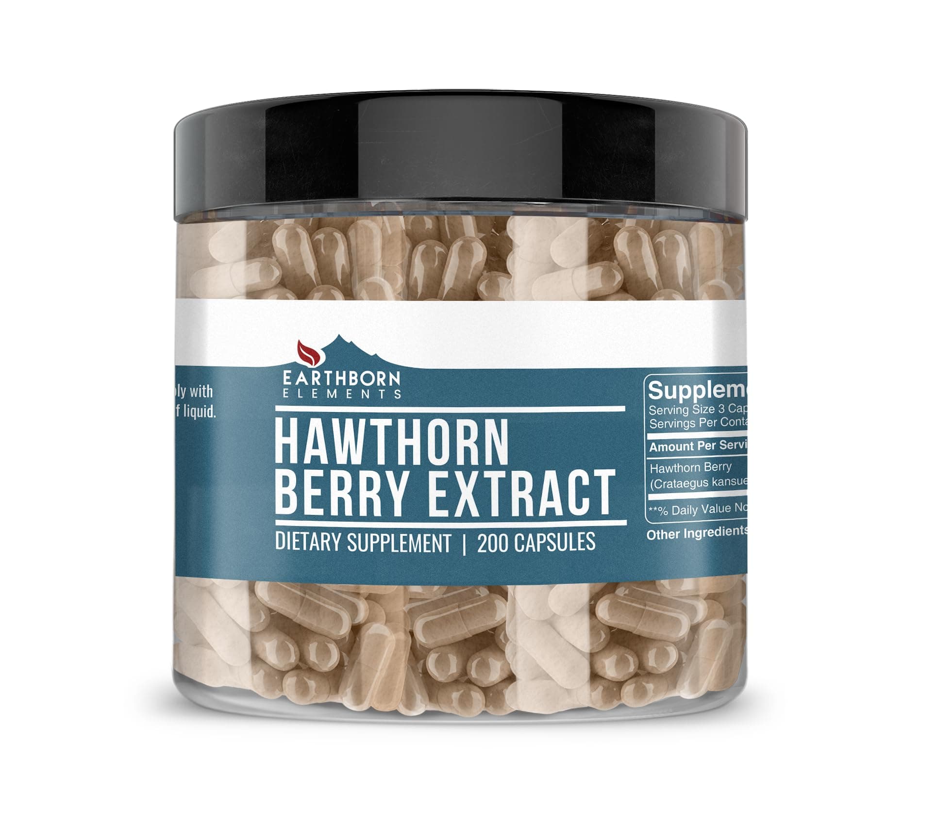 Earthborn Elements Hawthorn Berry Extract, 200 Caps, 1275 mg Serving, Fast Dissolving, Potency & Purity, Non-GMO, No Stearate or Rice Filler, Made in USA, Gluten-Free, Lab-d