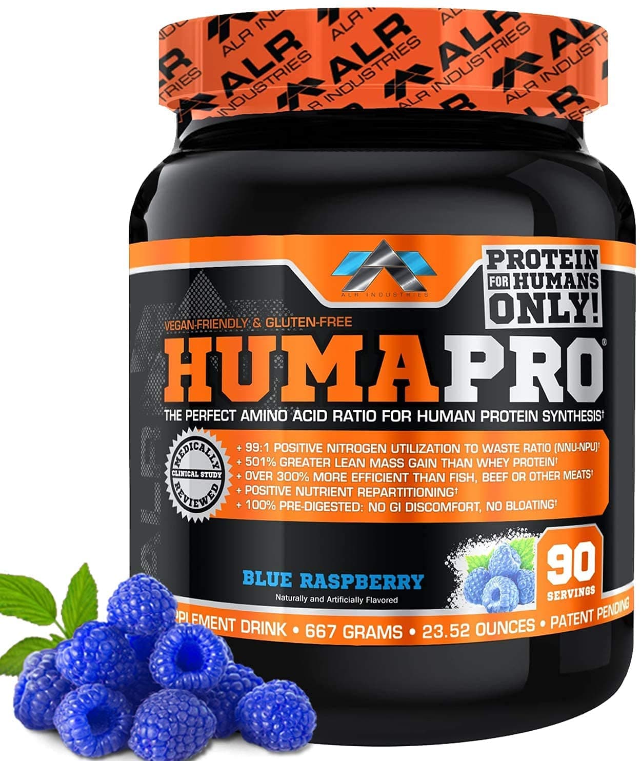ALR Industries HumaPro Essential Amino Acid Formula | EAA Protein Supplement | Supports Muscle Recovery & Performance | Vegan, Gluten Free | | 90 Servings (Blue Raspberry)