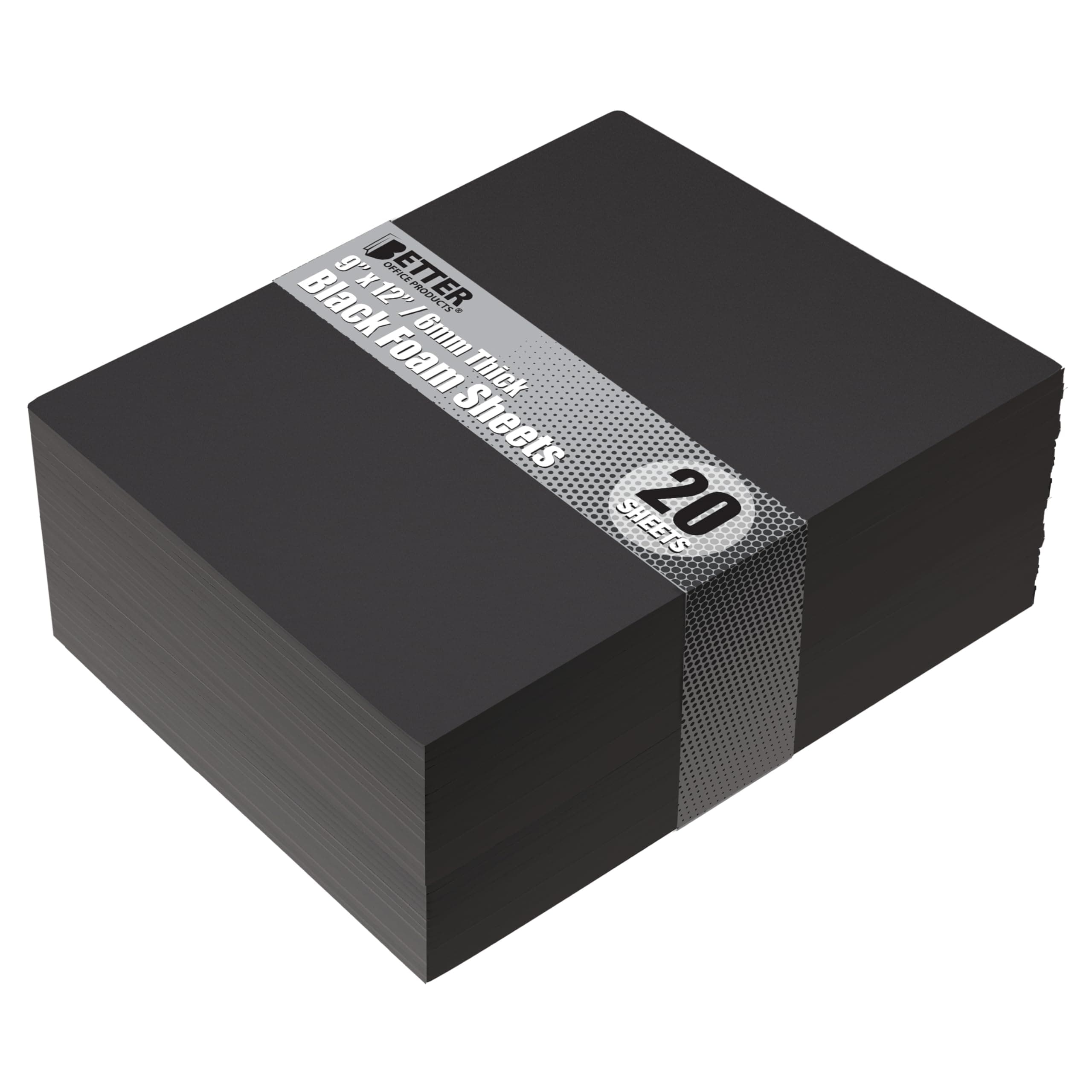 Better Office Products Black EVA Foam Sheets, 20 Pack, 6mm Extra Thick, 9 x 12 Inch, Black Color, for Arts and Crafts, 20 Sheets Bulk Pack