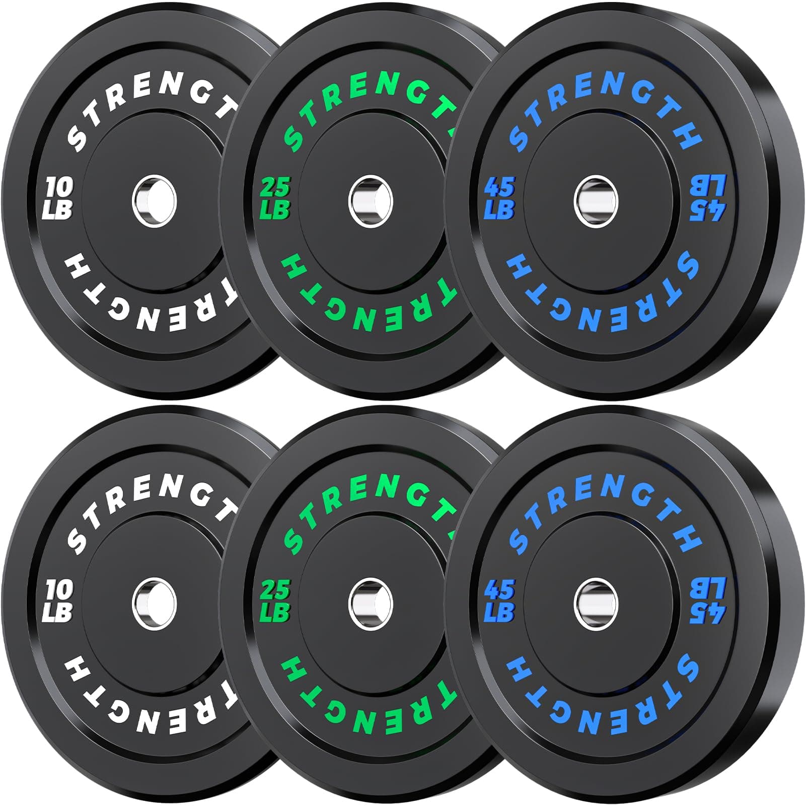 Rendpas 2-Inch Olympic Bumper Plates, 100% Virgin Rubber Low Bounce Barbell Weight Plates for Home Gym Strength Training, 10lb-45lb Black with Color-Coded