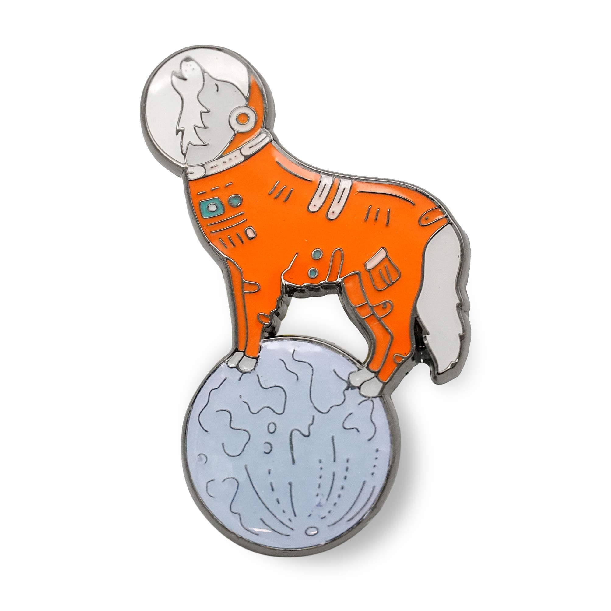 CompocoWolf Enamel Pin Astronaut Wolf in a Space Suit Moon Glows in The Dark